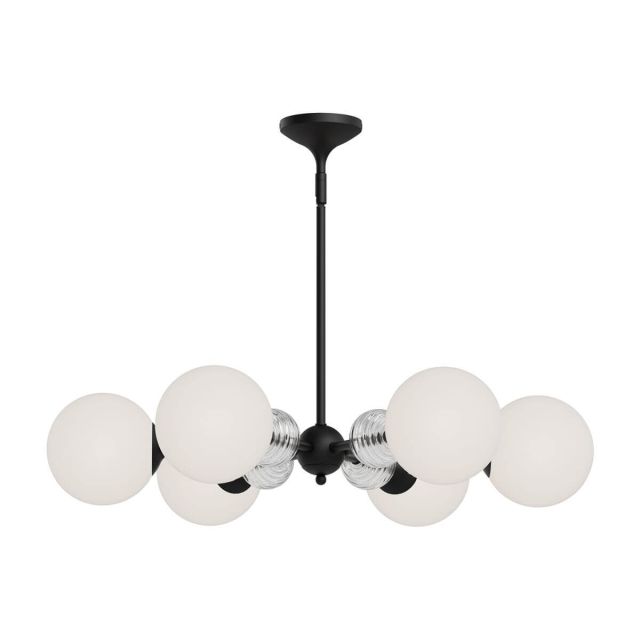 Alora Mood Celia 6 Light 30 inch Chandeliers in Matte Black with Matte Opal Glass - Clear Ribbed Glass CH415330MBOP