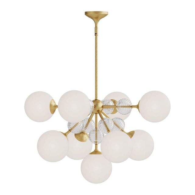 Alora Mood Celia 9 Light 30 inch Chandeliers in Brushed Gold with Matte Opal Glass - Clear Ribbed Glass CH415331BGOP