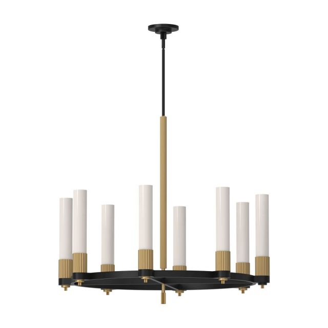 Alora Mood Rue 8 Light 38 inch Chandeliers in Matte Black-Brushed Gold with Glossy Opal Glass CH416108MBBG