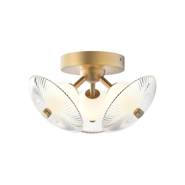 Alora Mood Hera 13 inch LED Flush Mount in Brushed Gold with Clear Ribbed Glass - Matte Opal Glass Ball FM417604BGCR