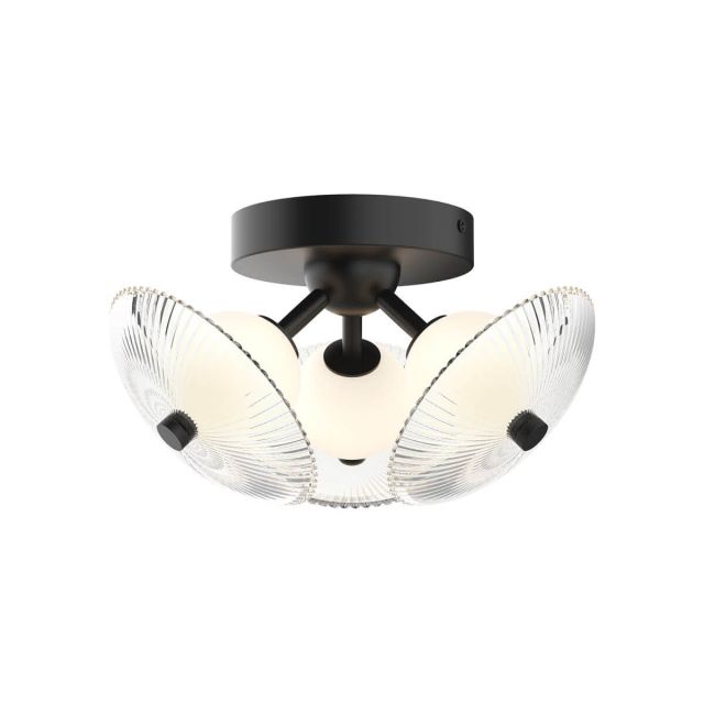 Alora Mood Hera 13 inch LED Flush Mount in Matte Black with Clear Ribbed Glass - Matte Opal Glass Ball FM417604MBCR