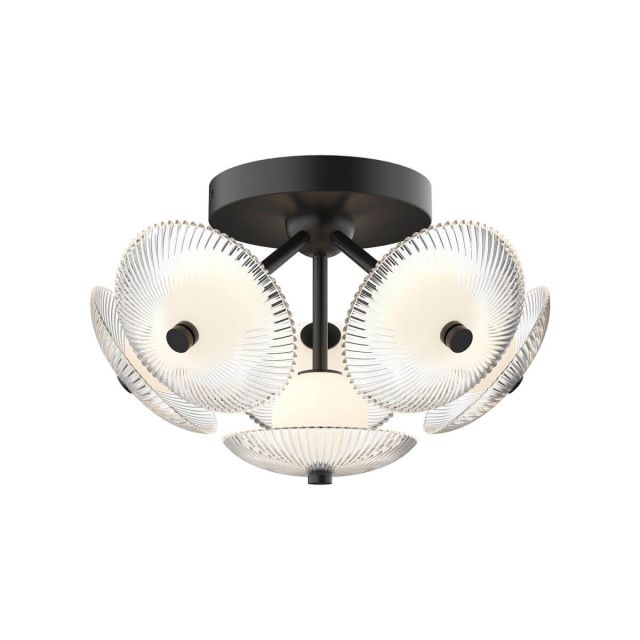 Alora Mood Hera 16 inch LED Flush Mount in Matte Black with Clear Ribbed Glass - Matte Opal Glass Ball FM417606MBCR