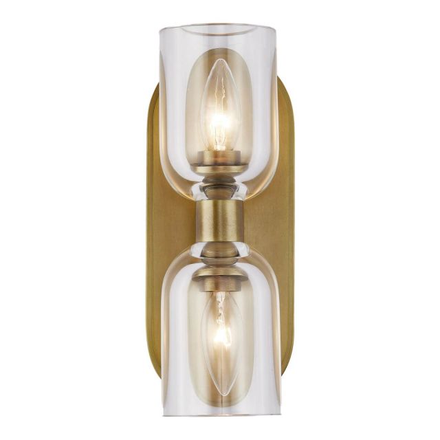 Alora Lighting WV338902VBCC Lucian 2 Light 12 inch Tall Wall Sconce in Vintage Brass with Clear Crystal