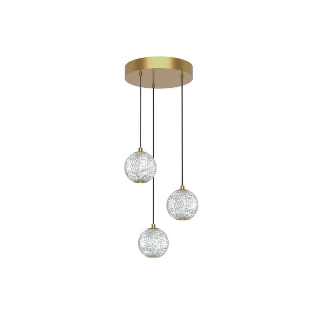 Alora Lighting Marni 11 inch LED Multi Point Pendant in Natural Brass with Clear Carved Acrylic Diffuser MP321203NB