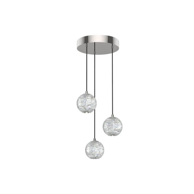 Alora Lighting Marni 11 inch LED Multi Point Pendant in Polished Nickel with Clear Carved Acrylic Diffuser MP321203PN