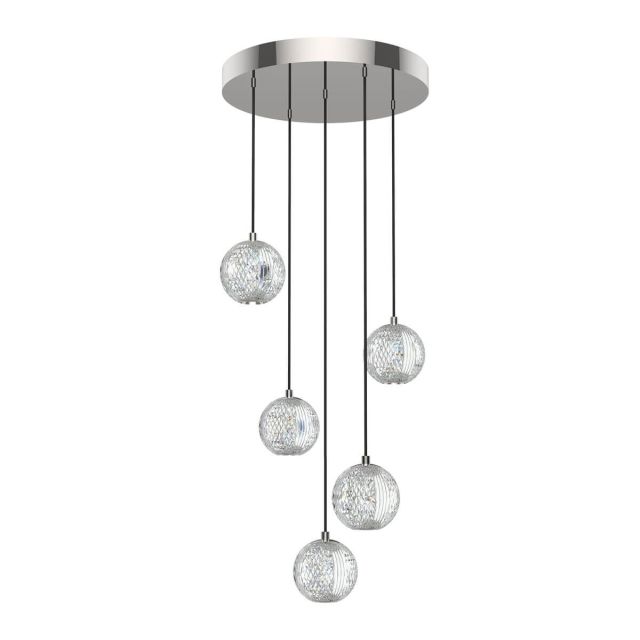 Alora Lighting Marni 15 inch LED Multi Point Pendant in Polished Nickel with Clear Carved Acrylic Diffuser MP321205PN