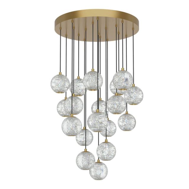Alora Lighting Marni 21 inch LED Multi Point Pendant in Natural Brass with Clear Carved Acrylic Diffuser MP321218NB