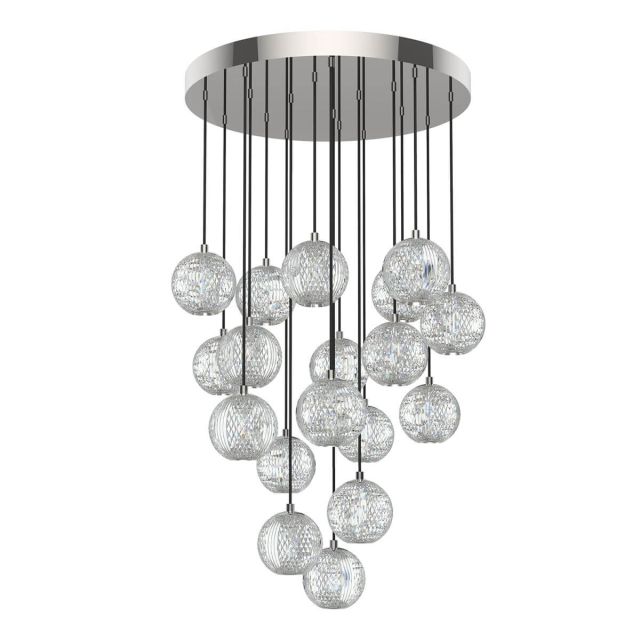 Alora Lighting Marni 21 inch LED Multi Point Pendant in Polished Nickel with Clear Carved Acrylic Diffuser MP321218PN