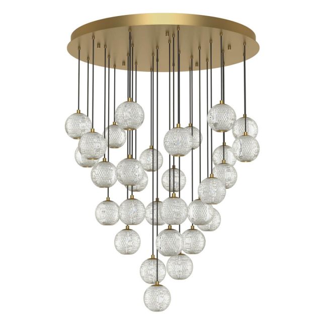 Alora Lighting Marni 32 inch LED Multi Pendant in Natural Brass with Clear Carved Acrylic Diffuser MP321230NB