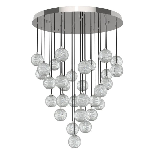 Alora Lighting Marni 32 inch LED Multi Pendant in Polished Nickel with Clear Carved Acrylic Diffuser MP321230PN