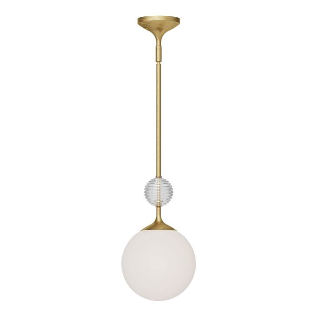 Alora Mood Celia 1 Light 8 inch Mini Pendant in Brushed Gold with Matte Opal Glass - Clear Ribbed Glass PD415308BGOP