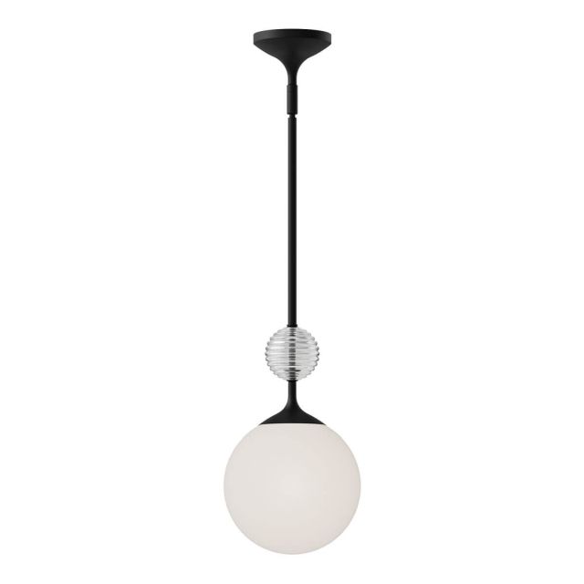 Alora Mood Celia 1 Light 8 inch Mini Pendant in Matte Black with Matte Opal Glass - Clear Ribbed Glass PD415308MBOP
