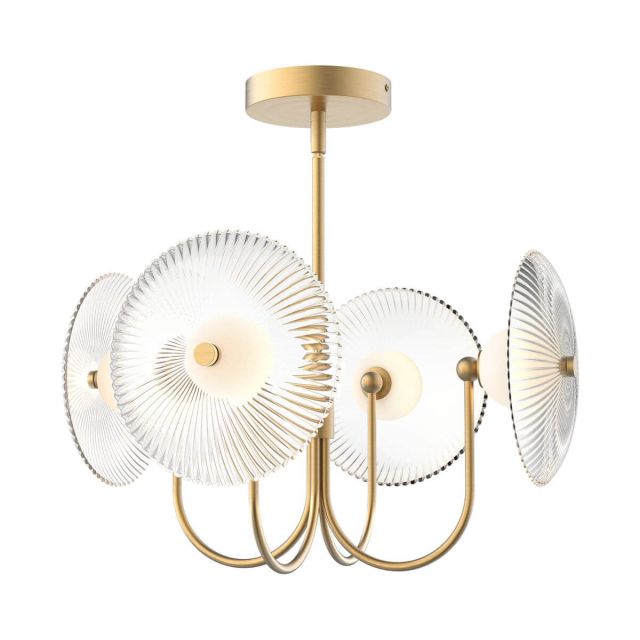 Alora Mood Hera 21 inch LED Pendant in Brushed Gold with Clear Ribbed Glass - Matte Opal Glass Ball PD417904BGCR