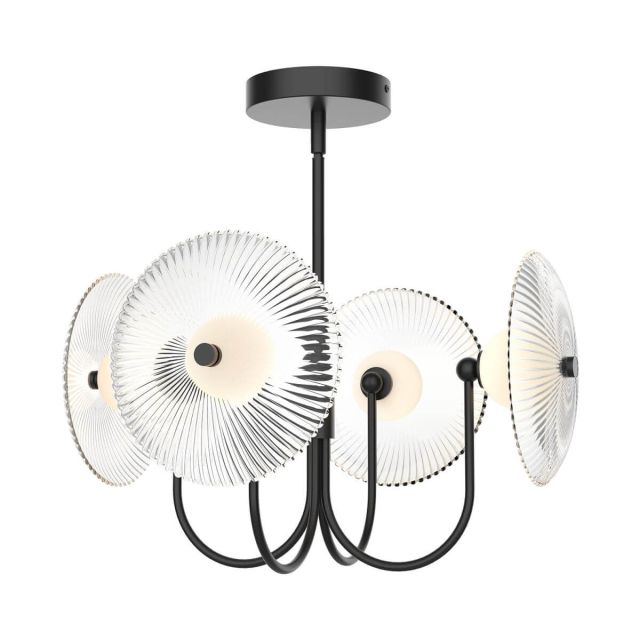 Alora Mood Hera 21 inch LED Pendant in Matte Black with Clear Ribbed Glass - Matte Opal Glass Ball PD417904MBCR