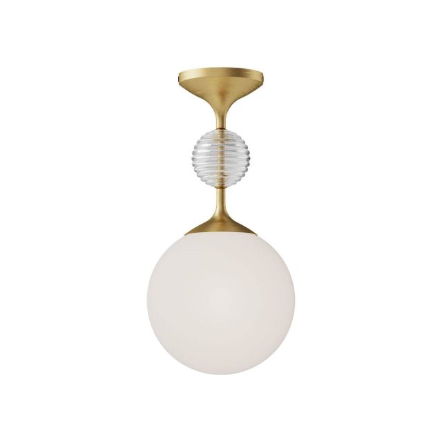 Alora Mood Celia 1 Light 8 inch Semi-Flush Mount in Brushed Gold with Matte Opal Glass - Clear Ribbed Glass SF415308BGOP