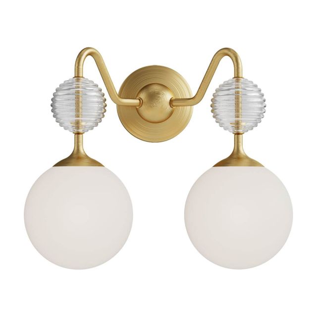 Alora Mood Celia 2 Light 15 inch Bath Vanity Light in Brushed Gold with Matte Opal Glass - Clear Ribbed Glass VL415315BGOP