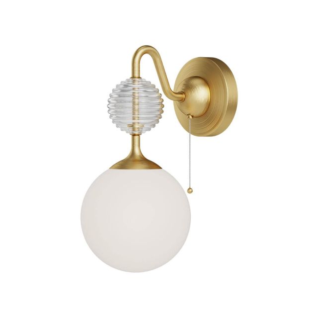 Alora Mood Celia 1 Light 13 inch Tall Wall Sconce in Brushed Gold with Matte Opal Glass - Clear Ribbed Glass WV415306BGOP