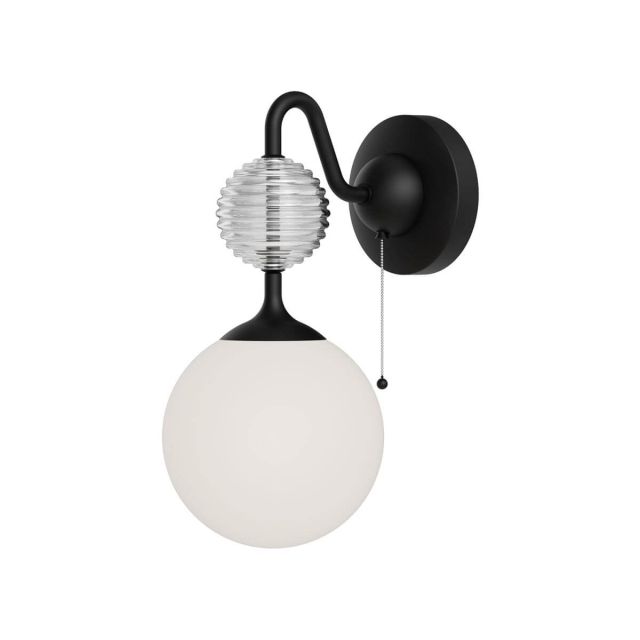 Alora Mood Celia 1 Light 13 inch Tall Wall Sconce in Matte Black with Matte Opal Glass - Clear Ribbed Glass WV415306MBOP