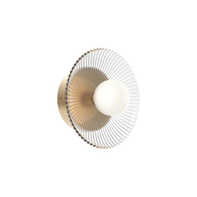 Alora Mood Hera 9 inch LED Wall Sconce in Brushed Gold with Clear Ribbed Glass - Matte Opal Glass Ball WV417510BGCR