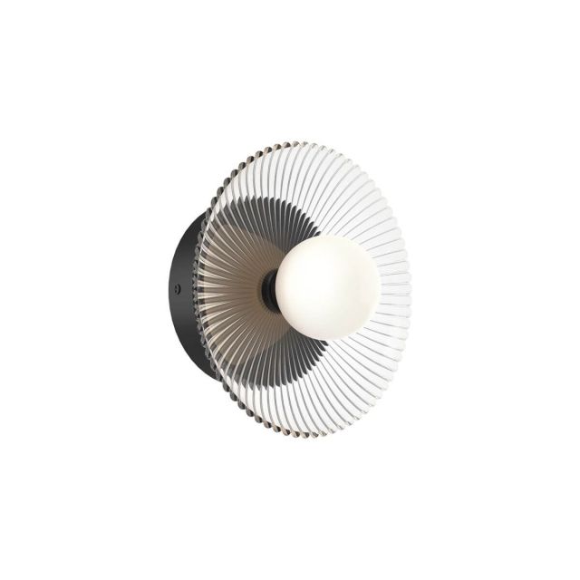 Alora Mood Hera 9 inch LED Wall Sconce in Matte Black with Clear Ribbed Glass - Matte Opal Glass Ball WV417510MBCR
