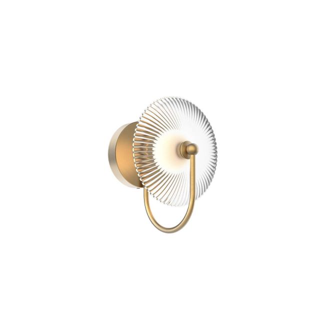 Alora Mood Hera 11 inch Tall LED Wall Sconce in Brushed Gold with Clear Ribbed Glass - Matte Opal Glass Ball WV417801BGCR
