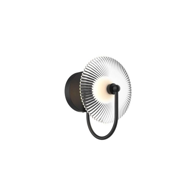 Alora Mood Hera 11 inch Tall LED Wall Sconce in Matte Black with Clear Ribbed Glass - Matte Opal Glass Ball WV417801MBCR