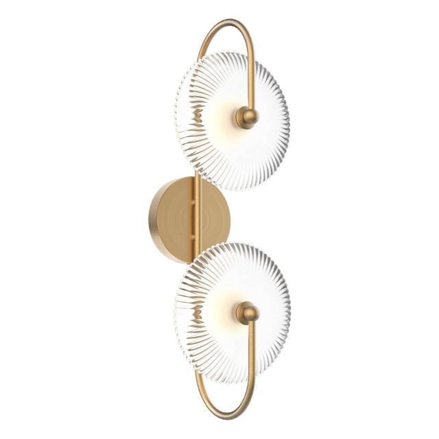 Alora Mood Hera 26 inch Tall LED Wall Sconce in Brushed Gold with Clear Ribbed Glass - Matte Opal Glass Ball WV417802BGCR