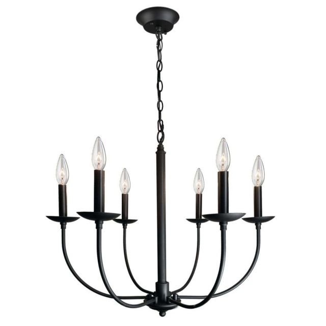 Artcraft Wrought Iron 6 Light 25 Inch Candle Chandelier in Black AC11676BK
