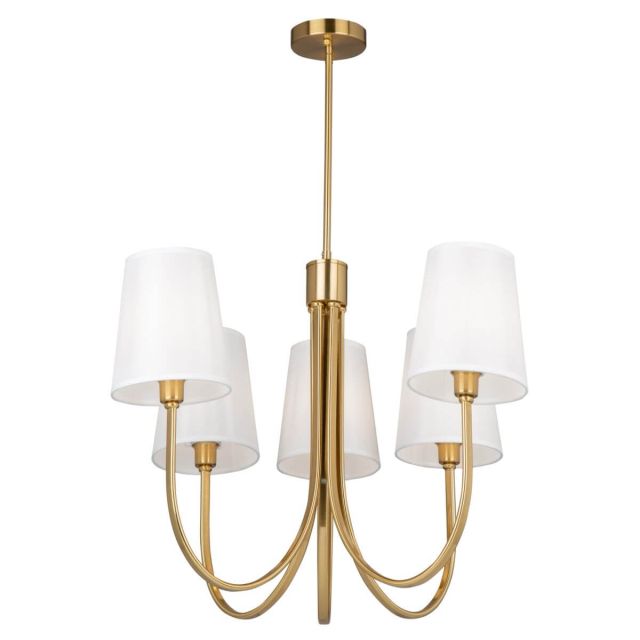 Artcraft SC13335BG Rhythm 5 Light 28 inch Up Chandelier in Brushed Gold with White Linen Shade