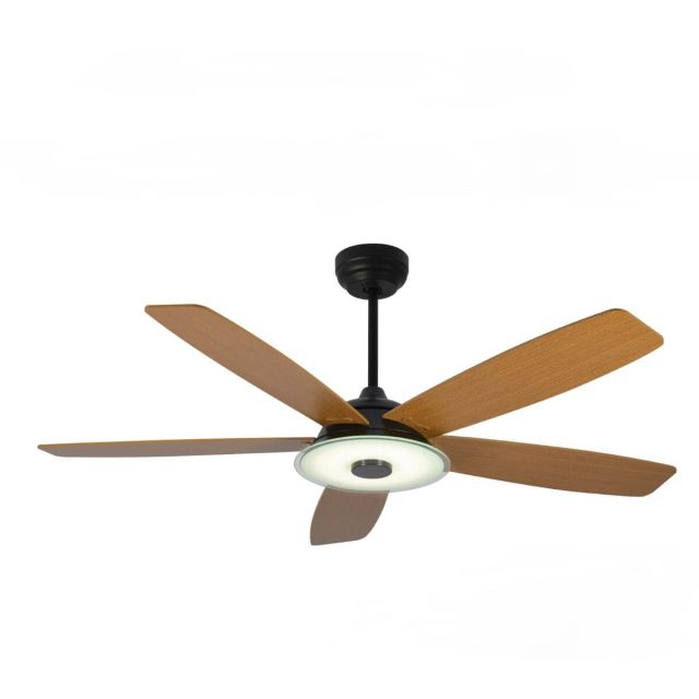Carro Journey 52 inch 5 Blade Smart Outdoor LED Ceiling Fan in Black with Wooden Pattern Blade VS525H-L13-B9-1