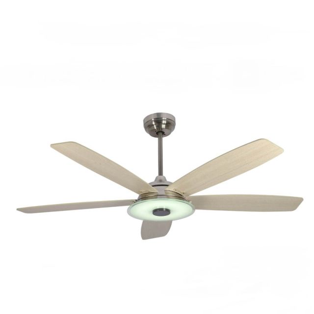 Carro Journey 52 inch 5 Blade Smart Outdoor LED Ceiling Fan in Silver with Wooden Pattern Blade VS525H-L13-S6-1