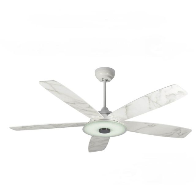 Carro Journey 52 inch 5 Blade Smart Outdoor LED Ceiling Fan in White with White Marble Pattern Blade VS525H-L13-W7-1