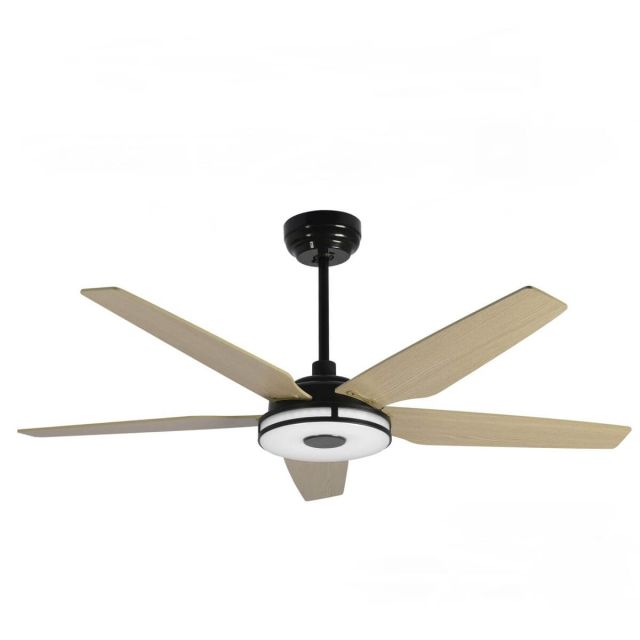 Carro Elira 52 inch 5 Blade Smart Outdoor LED Ceiling Fan in Black with Wooden Pattern Blade VS525S-L13-B6-1