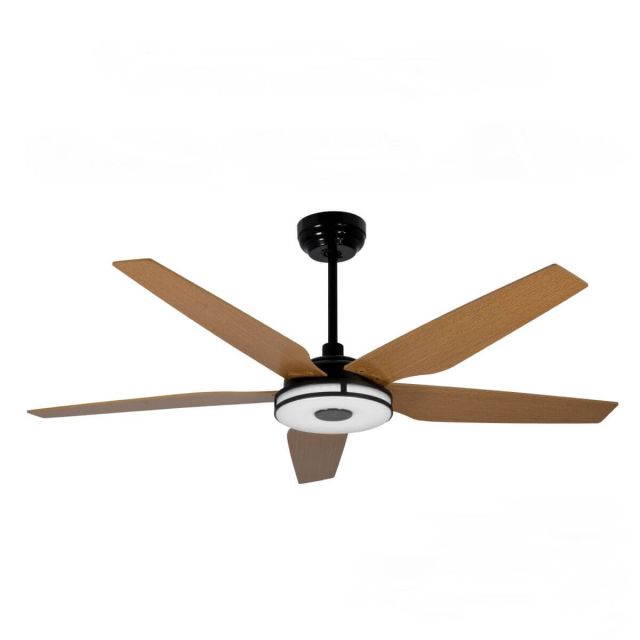 Carro Elira 52 inch 5 Blade Smart Outdoor LED Ceiling Fan in Black with Wooden Pattern Blade VS525S-L13-B9-1