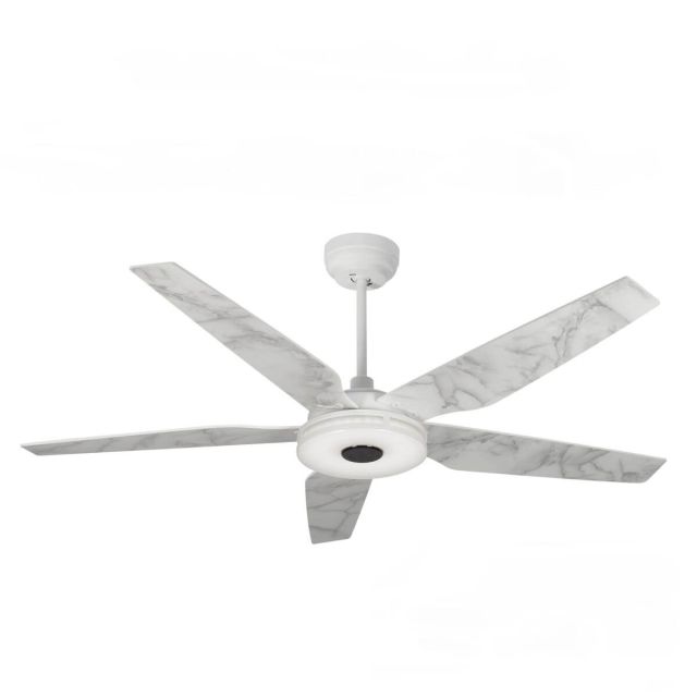 Carro Elira 52 inch 5 Blade Smart Outdoor LED Ceiling Fan in White with White Marble PatternBlade VS525S-L13-W7-1