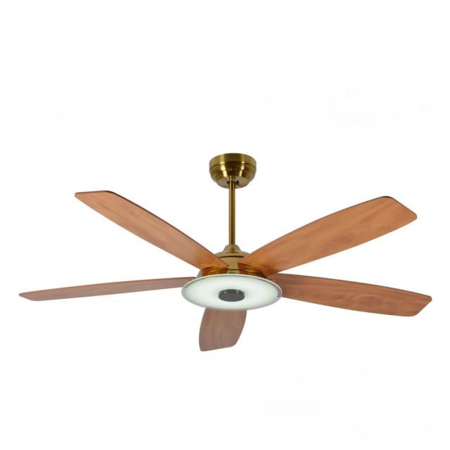 Carro Journey 56 inch 5 Blade Smart Outdoor LED Ceiling Fan in Gold with Brown Wooden Pattern Blade VS565H-L13-G3-1