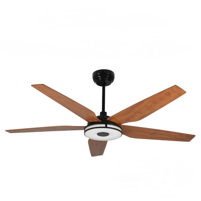 Carro Elira 56 inch 5 Blade Smart Outdoor LED Ceiling Fan in Black with Brown Wooden Pattern Blade VS565S-L13-B3-1