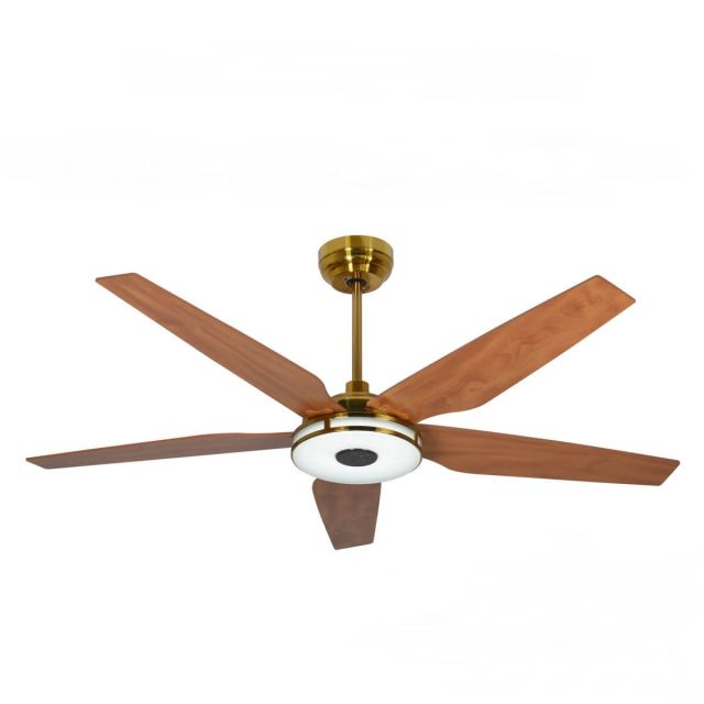 Carro Elira 56 inch 5 Blade Smart Outdoor LED Ceiling Fan in Gold with Brown Wooden Pattern Blade VS565S-L13-G3-1