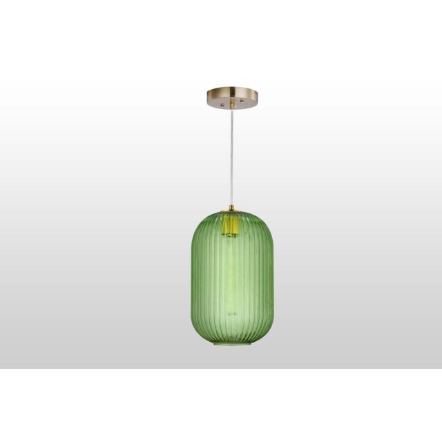 Carro Circulus 1 Light 8 inch Outdoor Pendant in Brass with Light Green Ribbed Glass Shade VP-G0913011A1