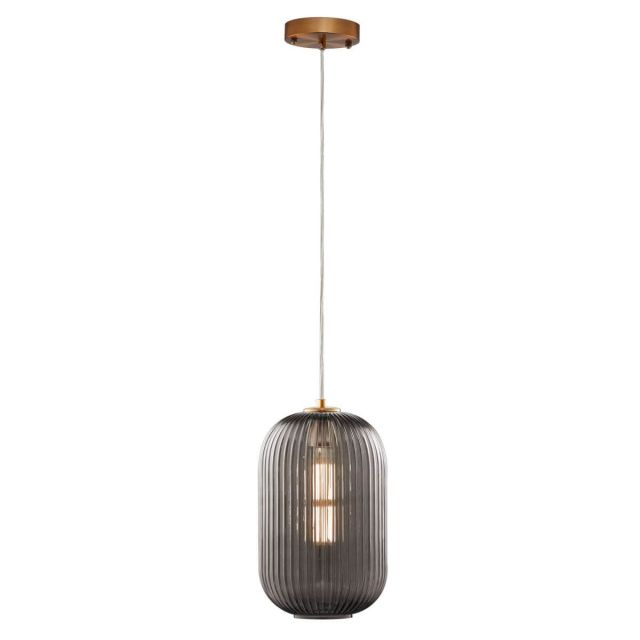 Carro Circulus 1 Light 8 inch Outdoor Pendant in Brass with Smoky Gray Ribbed Glass Shade VP-G0913011A2