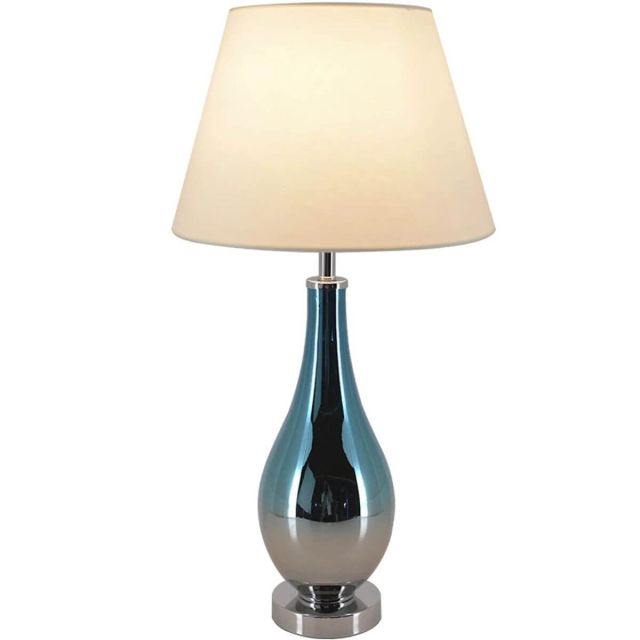 Carro VT-G28011A1 Lola 1 Light 28 inch Tall Table Lamp Set of 2 in Blue-Chrome Ombre with Beige Fabric Shade