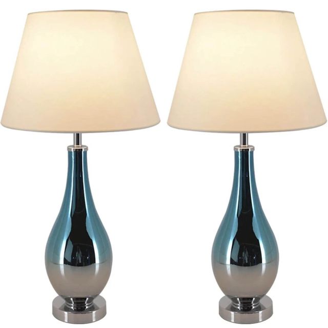 Carro Lola 1 Light 28 inch Tall Table Lamp Set of 2 in Blue-Chrome Ombre with Beige Fabric Shade VT-G28012A1
