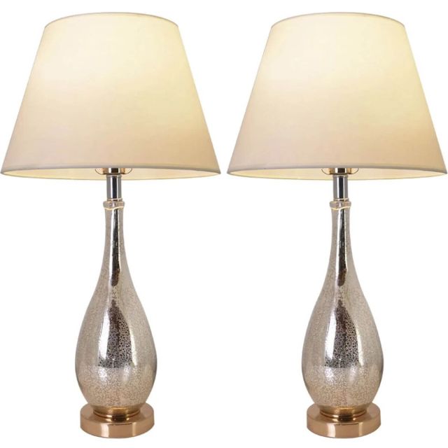 Carro Lola 1 Light 28 inch Tall Table Lamp Set of 2 in Gold-Mercury with Beige Fabric Shade VT-G28012A2