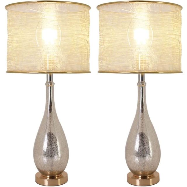 Carro VT-G28022A3S Lola 1 Light 28 inch Tall Table Lamp Set of 2 in Gold-Mercury with Translucent Golden Fabric Shade