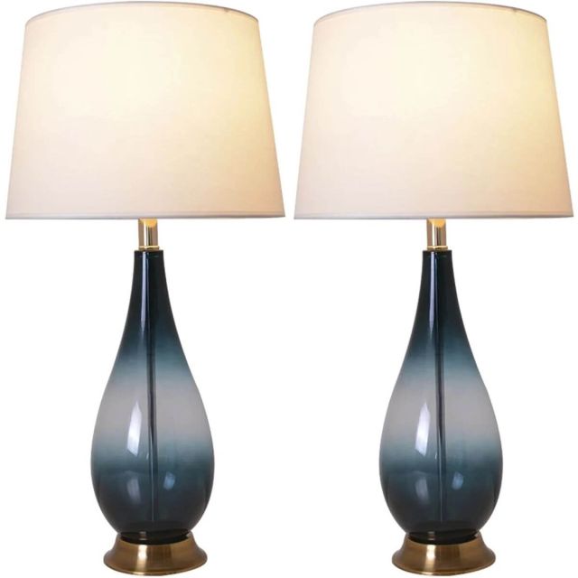 Carro VT-G28062A1 Lola 1 Light 28 inch Tall Table Lamp Set of 2 in Dark Green Ombre with White Fabric Shade