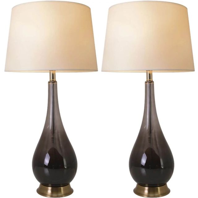 Carro VT-G30012A2 Lola 1 Light 30 inch Tall Table Lamp Set of 2 in Smoke Grey Ombre with Beige Fabric Shade