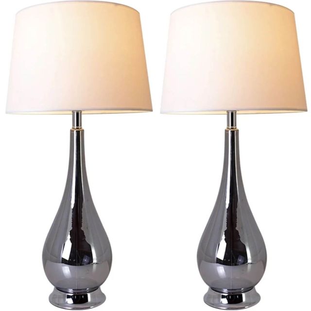 Carro Lola 1 Light 30 inch Tall Table Lamp Set of 2 in Chrome-Grey Ombre with White Fabric Shade VT-G30012A3