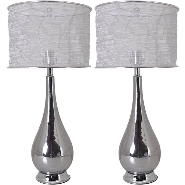 Carro VT-G30012A3S Lola 1 Light 30 inch Tall Table Lamp Set of 2 in Chrome-Grey Ombre with Translucent Silver Fabric Shade
