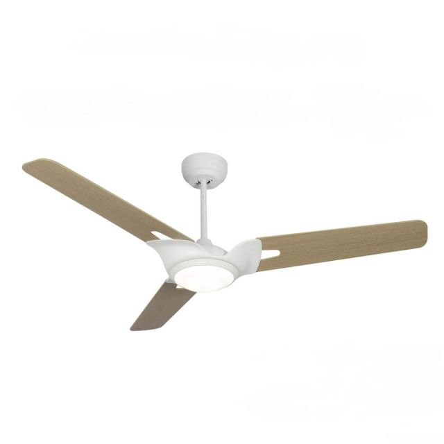 Carro VS523A-L12-W6-1 Hoffen 52 inch 3 Blade Smart Outdoor LED Ceiling Fan in White with Wooden Pattern Blade