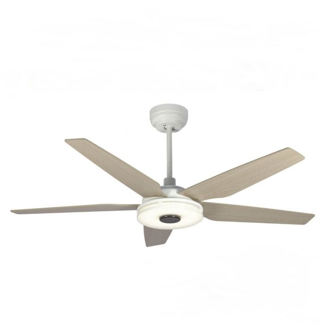 Carro Elira 52 inch 5 Blade Smart Outdoor LED Ceiling Fan in White with Wooden PatternBlade VS525S-L13-W6-1
